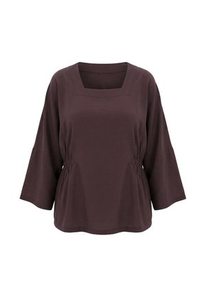 Ulla Popken, BLUSE, ELASTIKEINSÄTZE, CARRÉ-AUSSCHNITT, LANGARM - Bluse - mahogany