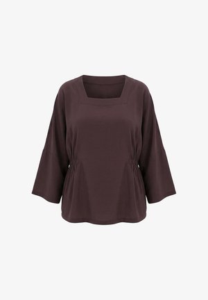 Ulla Popken, BLUSE, ELASTIKEINSÄTZE, CARRÉ-AUSSCHNITT, LANGARM - Bluse - mahogany