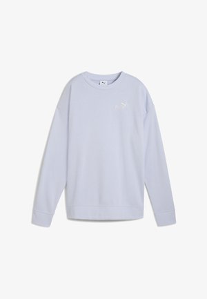 Ljusblå sweatshirt gjord av mjukt tyg, med rundad halsringning, långa ärmar och en liten vit Puma-logga framtill.