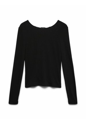 Černá dlouhá rukávová košile s kulatým výstřihem a volným střihem. Vyrobena z měkké tkaniny, s hladkým povrchem po celé ploše.