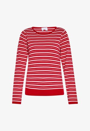 Punane ja valge triibuline pikkade varrukatega sviiter, millel on ümmargune kaelus ja soonik. Valmistatud pehmest ja venivast kangast.