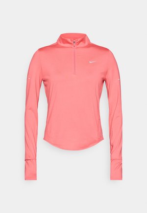 Top a maniche lunghe con colletto con zip in tessuto rosa acceso, con logo Nike argento sul petto e maniche strutturate con fori per il pollice.