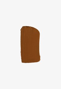 Brown paint swatch with a smooth texture, featuring a slightly curved edge and rich, warm undertones. No patterns or additional details.