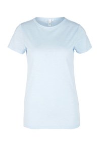 Vaaleansininen lyhythihainen T-paita, joka on valmistettu pehmeästä materiaalista, pyöreällä kaula-aukolta ja klassisella istuvuudella. Sileä rakenne, ei kuvioita tai yksityiskohtia.