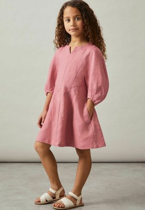 REISS ROMY LINEN BALLOON-SLEEVE DRESS - Robe de jour - pink