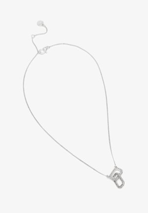 Collar de cadena de plata con un colgante en forma de letra "B", adornado con pequeños rhinestones claros. Longitud ajustable con un cierre.