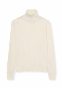 Crème rollnecktrui gemaakt van een zachte gebreide stof. Getailleerd model met lange mouwen en geribbelde boorden aan de polsen en zoom.