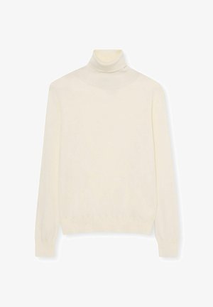 Crème rollnecktrui gemaakt van een zachte gebreide stof. Getailleerd model met lange mouwen en geribbelde boorden aan de polsen en zoom.