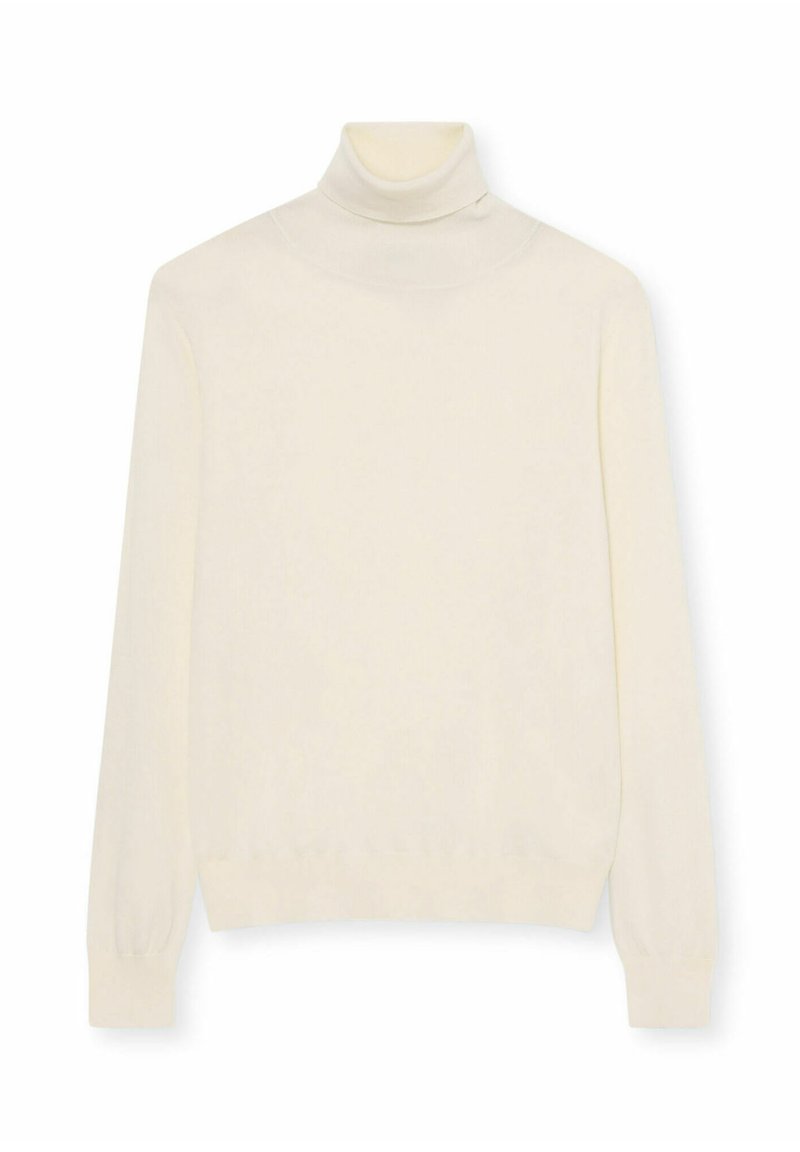 Crème rollnecktrui gemaakt van een zachte gebreide stof. Getailleerd model met lange mouwen en geribbelde boorden aan de polsen en zoom.