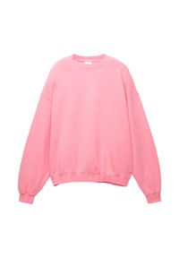 Sweatshirt rose surdimensionné avec un col rond, des �épaules tombantes, des manches longues et des bords côtelés. Fabriqué en tissu doux et texturé.