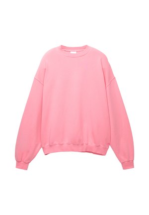 Felpa oversize rosa con scollo tondo, spalle scese, maniche lunghe e polsini e orlo a costine. Realizzata in tessuto morbido e textured.