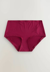Burgundowe majtki z wysokim stanem, wykonane z gładkiego materiału, z przeszytymi krawędziami i bezszwowym designem, idealne do codziennego noszenia.