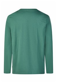 Langärmeliges Shirt mit Rundhalsausschnitt in einfarbigem Grün, gefertigt aus weicher, leichter Baumwolle. Verfügt über eine glatte Textur und einen geraden Saum.