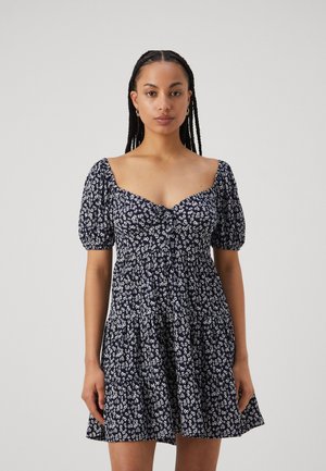 PUFF SLEEVE MINI DRESS - Trikoomekko - navy