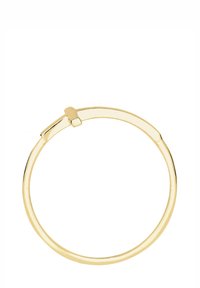 Armband in Goldoptik mit einem glatten, abgerundeten Design und einer Verschlussverzierung. Es zeichnet sich durch einen minimalistischen Stil mit polierter Oberfläche aus.