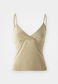 V NECK SINGLET - Tops - beige medium dusty