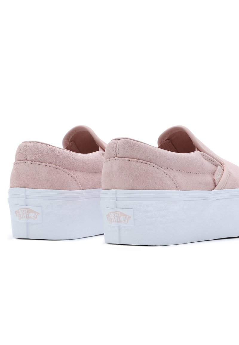 pink suede slip on vans