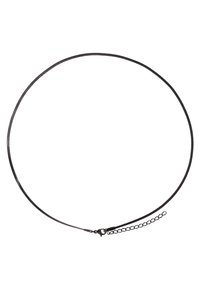 Choker en métal noir avec un design lisse et rond. Équipé d'une fermeture à clip et d'une chaîne ajustable pour personnaliser la longueur.