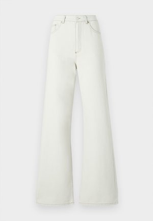 Witte wijde jeans van denim, met een hoge taille, voorzakken en zichtbare stiksels, in een schoon, minimalistisch ontwerp.