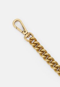 Goldfarbener Metallring mit glatten, abgerundeten Gliedern. Verfügt an einem Ende über einen stabilen Verschluss für eine sichere Befestigung.