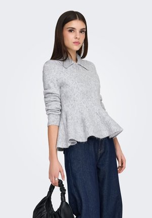 ONLY ONLSOFIA LS POLO COLLAR PEPLUM EX KNT - Pullover - light grey melange