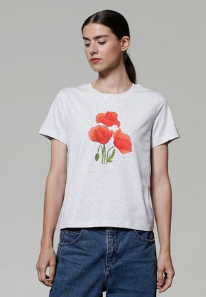 watapparel POPPY FLOWERS - T-shirt imprimé - cool heather grey