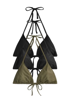 THE SET, TRIANGLE FIT - 3 PACK TIE BIKINI TOPS  . - Haut de bikini - black green