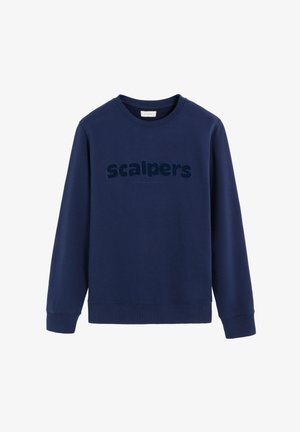 Sudadera de cuello redondo de color azul marino con mangas largas y el logo "Scalpers" grabado en el pecho en un azul oscuro a juego.
