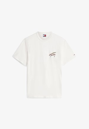Hvid T-shirt med korte ærmer og lille brystlomme-logo med "Tommy" skrift og et lille flag på venstre ærme.