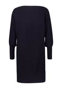 Pull noir surdimensionné en maille côtelée avec des manches longues et effilées et un large col bateau, présentant une coupe droite avec des poignets et un ourlet côtelés.