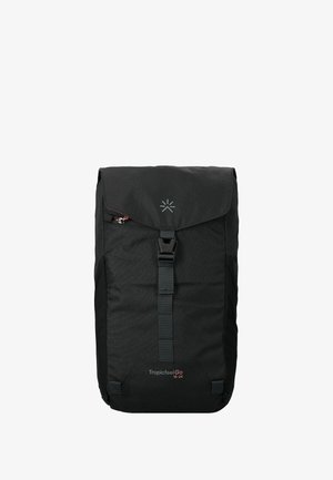 Schwarzer Rucksack mit Roll-Top-Design. Hergestellt aus strukturiertem Stoff, mit einer vorderen Schnallenverschluss und Logodetail. Verstellbare Riemen inklusive.