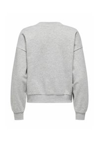 Hall hall puuvillane dressipluus ümmarguse kaelusega, langevate õlgade ja soonikkoes mansettidega, lühendatud ääre ja pehme tekstuuriga.