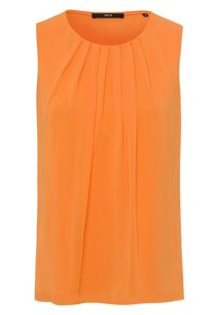 Ærmeløs orange bluse med rund halsudskæring og forpleats, lavet af let, glat stof med en afslappet pasform.