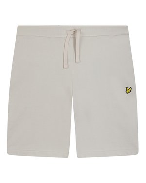 Světle šedé bavlněné kraťasy s elastickým pasem a šňůrkou. Na levé straně je malá žlutá značka. Hladký povrch.