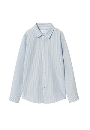 Langärmliges Hemd zum Knöpfen mit hellblauen und weißen vertikalen Streifen und klassischem Kragen.