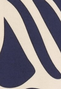 Patterned fabric featuring large, organic navy shapes on a cream background. Smooth texture, with a matte finish.