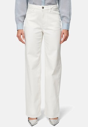 Witte wijde broek van katoen denim met een rits- en knoopsluiting. De stof is glad met een lichte glans, geschikt voor casual draag.
