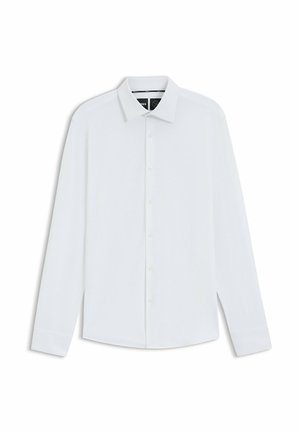 Witte langlopende blouse van katoen, met een klassieke kraag, knoopsluiting aan de voorkant en rechte zoom met manchetdetails.