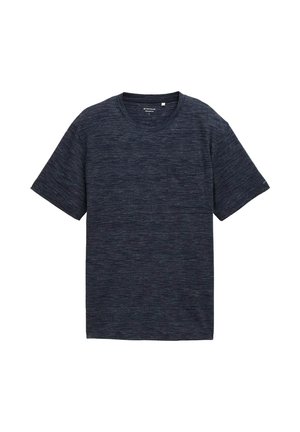 Marineblauw T-shirt met korte mouwen, gemaakt van gestructureerde stof, voorzien van een ronde hals en een borstzakje. Casual pasvorm met gestikte details.
