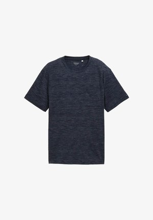 Marineblauw T-shirt met korte mouwen, gemaakt van gestructureerde stof, voorzien van een ronde hals en een borstzakje. Casual pasvorm met gestikte details.