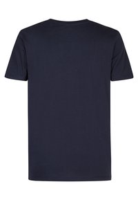T-shirt in cotone blu navy, a maniche corte, con scollatura rotonda e retro semplice, caratterizzato da una finitura liscia e senza motivi visibili o dettagli.
