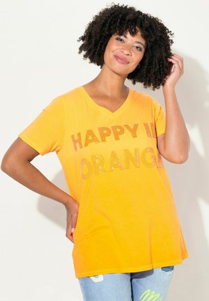 PAILLETTEN-SCHRIFTZUG  V-AUSSCHNITT HALBARM - Print T-shirt - light orange