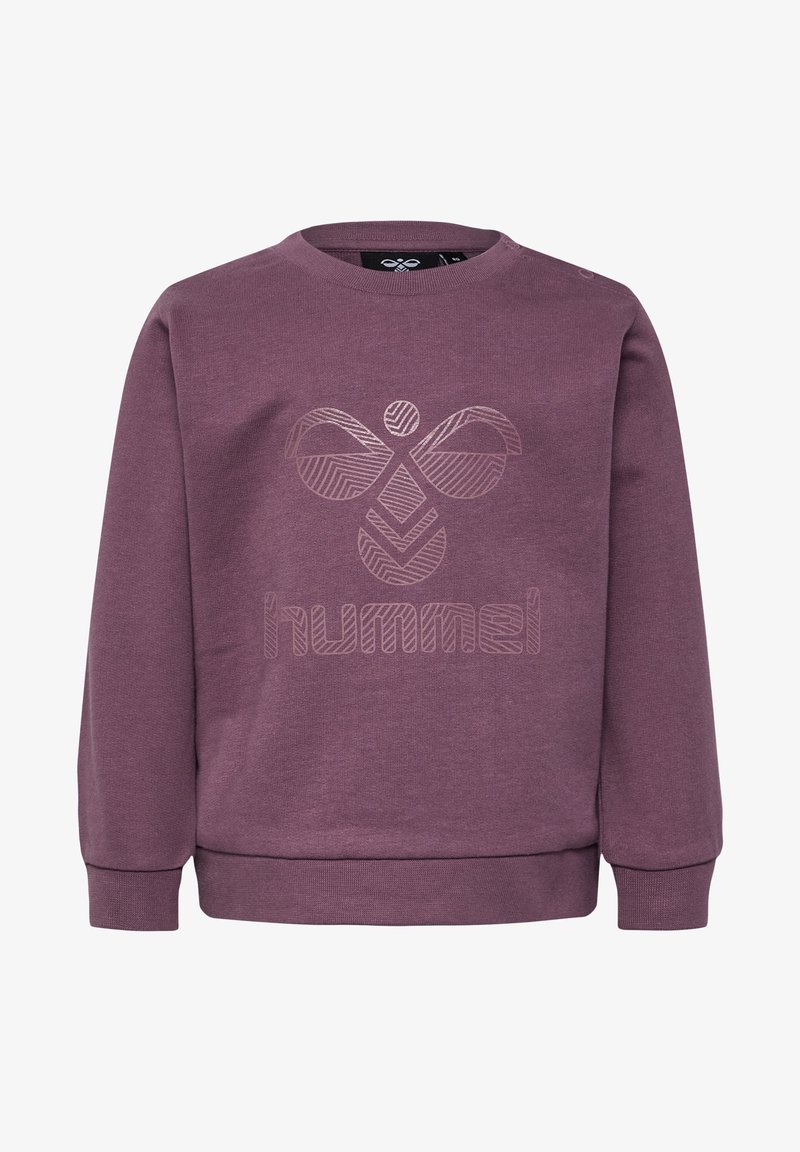 Lila sweatshirt med rund halsringning och ribbade ärmslut. Har en strukturerad logotyp och design på framsidan, tillverkad av mjukt och ventilerande material.