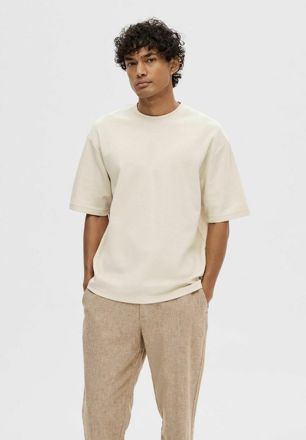 SLH LOOSE OSCAR O NECK TEE - Basic T-shirt - oatmeal