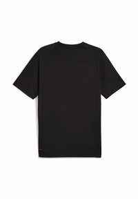 Sort kortærmet t-shirt lavet af glat stof med en afslappet pasform og rund halsudskæring, med raglanærmer og en lille logo detalje.