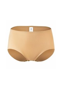 Nahtlose beigefarbene Damen hochgeschnittene Unterwäsche mit einem weichen elastischen Bund und glattem Stoff.