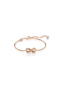 Armband aus Roségold mit einem Unendlichkeit-Design, klaren Edelsteinen, verstellbarer Kette und einem Karabinerverschluss für sicheren Halt.