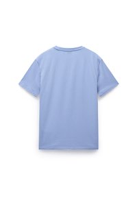 Light blue cotton t-shirt with short sleeves, crew neckline, and a smooth texture. The back is plain without any graphics or embellishments.