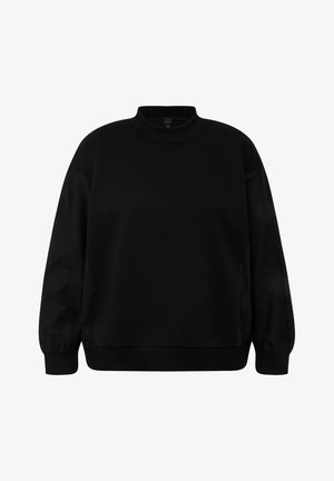 Schwarzer Sweatshirt mit hohem Kragen, langen Ärmeln und gerippten Bündchen. Glattes Baumwollgewebe mit lockerer Passform, versehen mit seitlichen Schlitzen für mehr Bewegungsfreiheit.