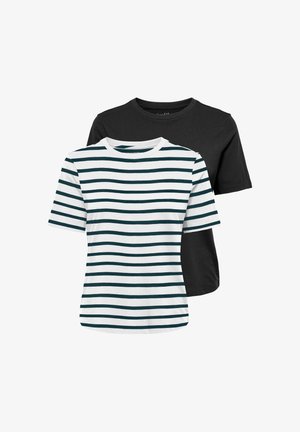 ONLY Tall, ONLHAPPY LIFE S/S TOP CS 2 PACK JRS TLL - Majica kratkih rukava s printom - black pack:bright white stripes (ponderosa pine)